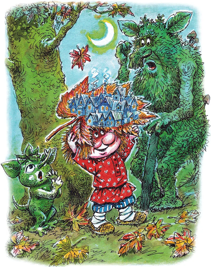 Кузька держит осенний лист