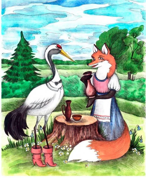 Лисица и журавль