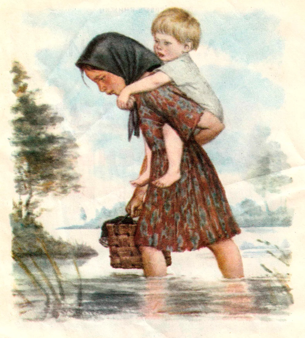 Девочка несет ребенка