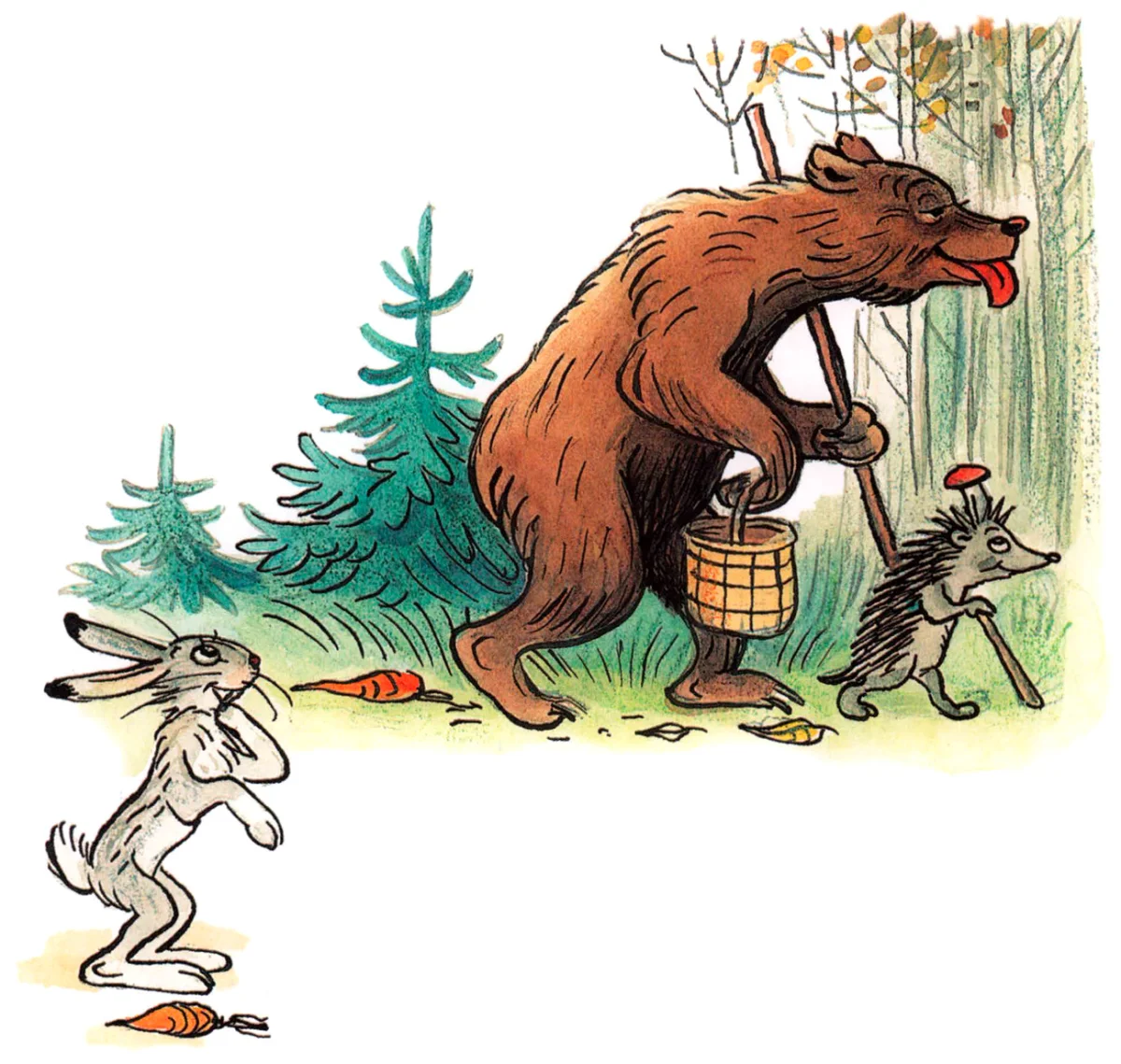 Медведь уходит с ежиком