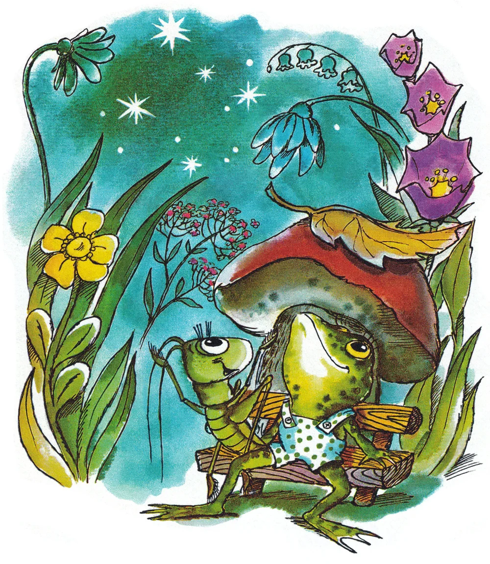 Кузнечик и лягушонок смотрят на небо