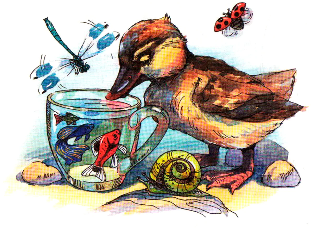 Утенок рядом с кружечкой