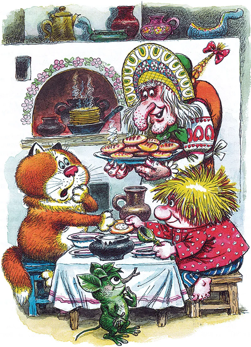 Кузька кушает ватрушку