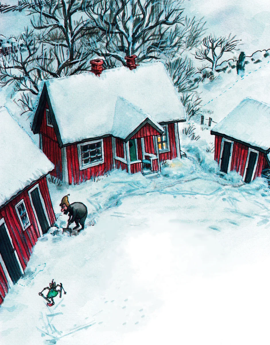 Петсон чистит снег во дворе