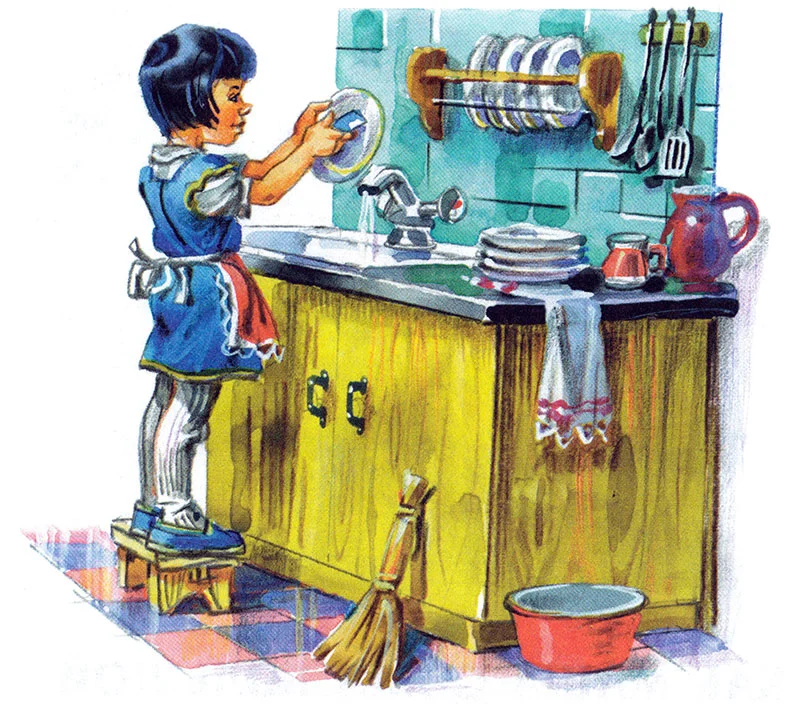 Маша моет посуду