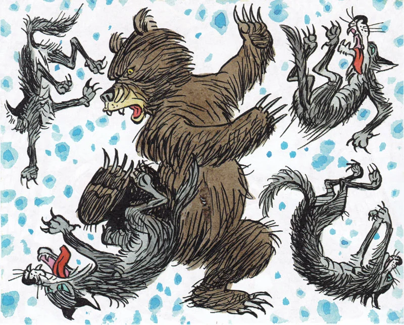 Медведь гоняет волков