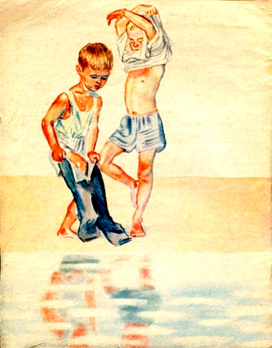 Дети идут купаться