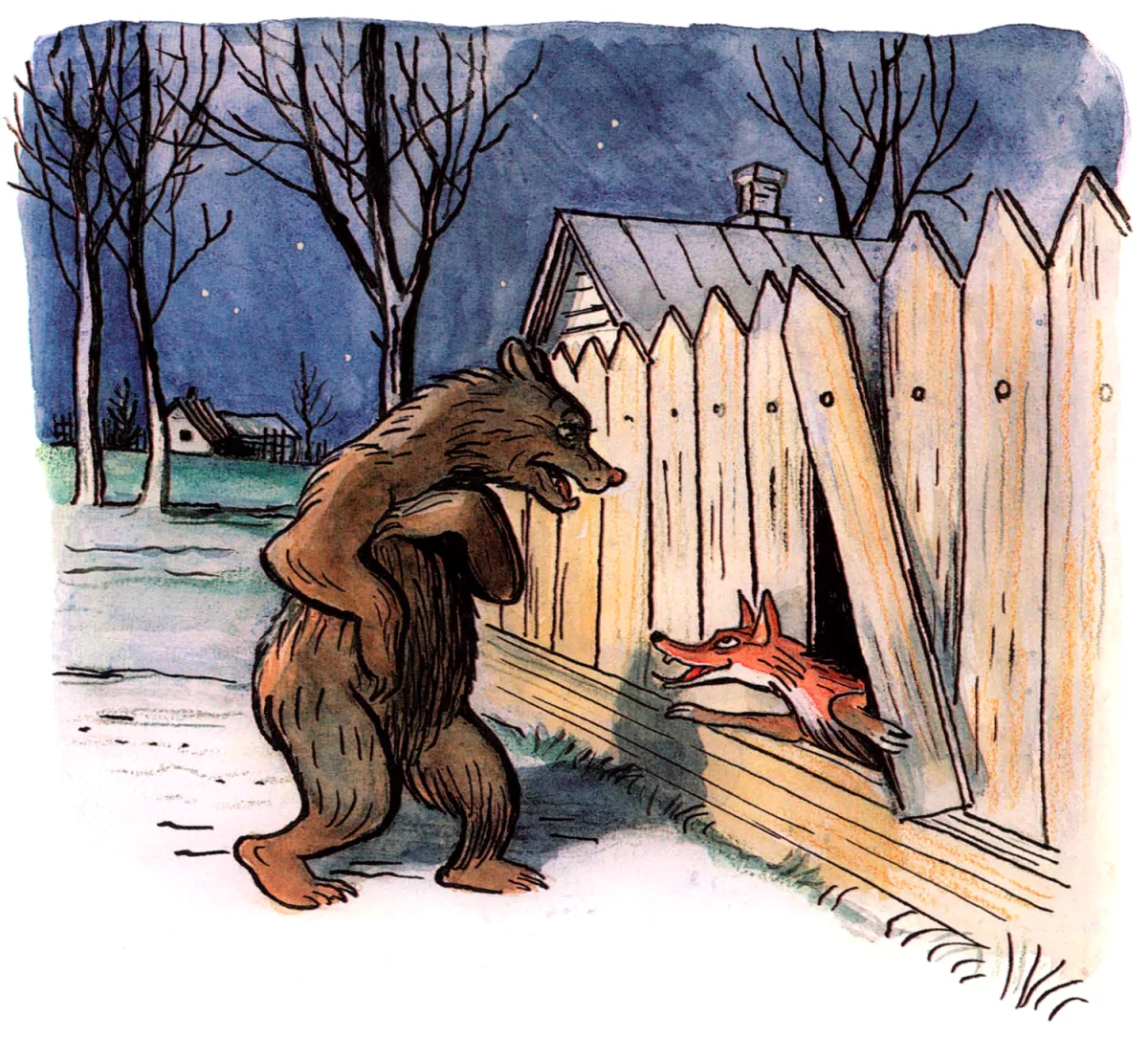 Лиса лезет в забор