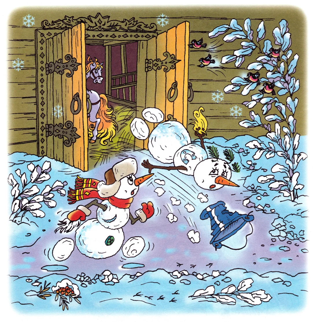 Снеговик вылетел из конюшни