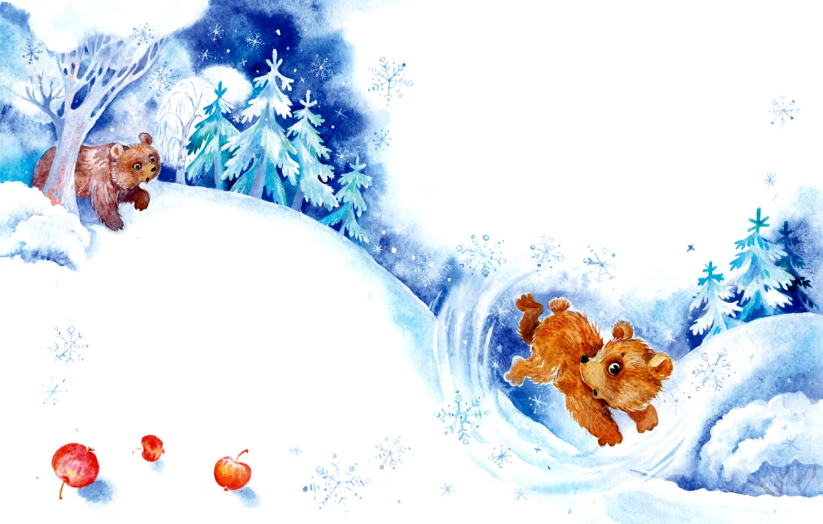 Медвежонок катится с горки