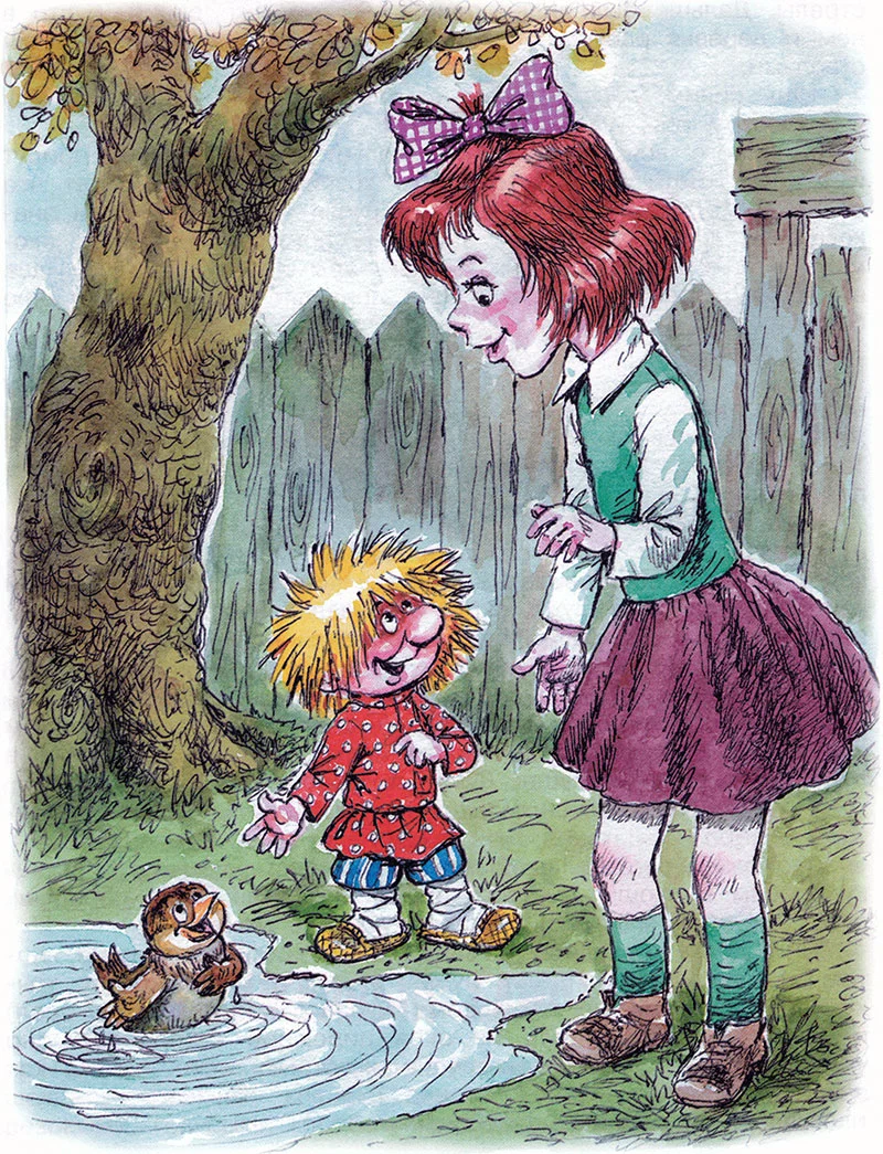 Кузька и воробей в луже