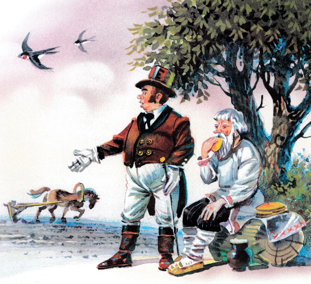 Старик и барин в поле