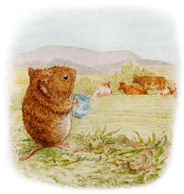 Мышонок смотрит на коров