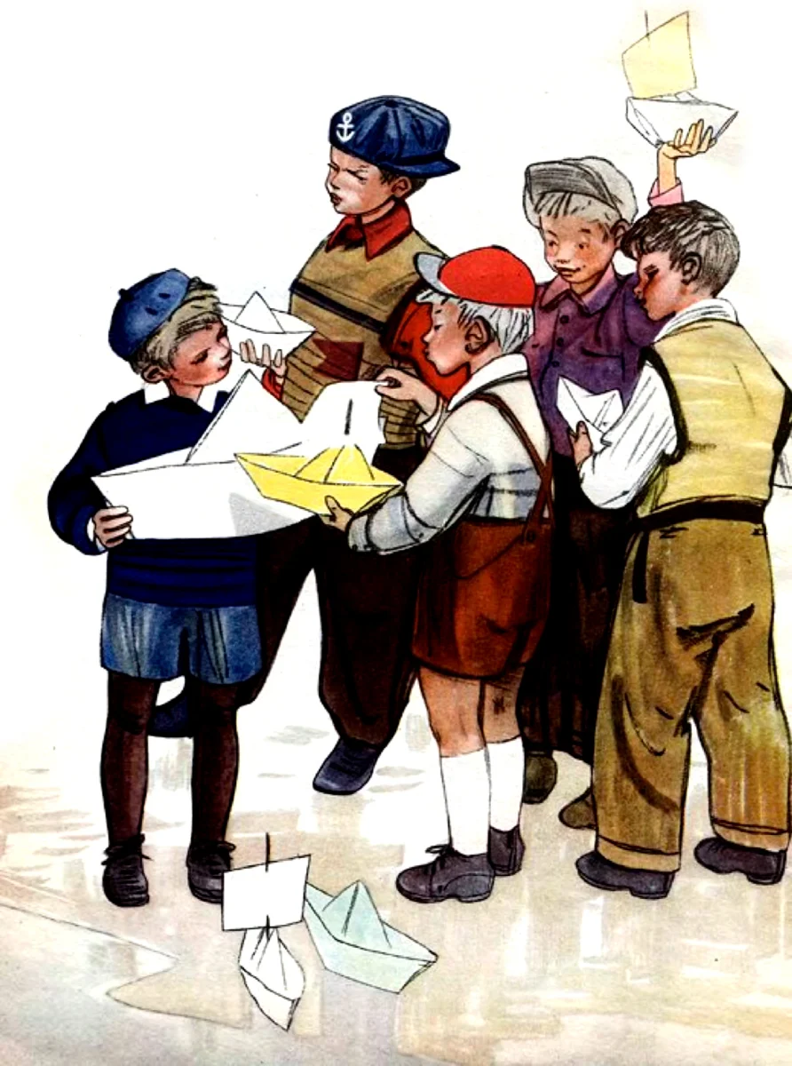 Ребята с бумажными корабликами