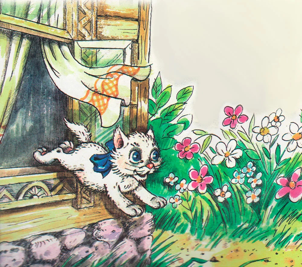 Котенок прыгнул через окошко