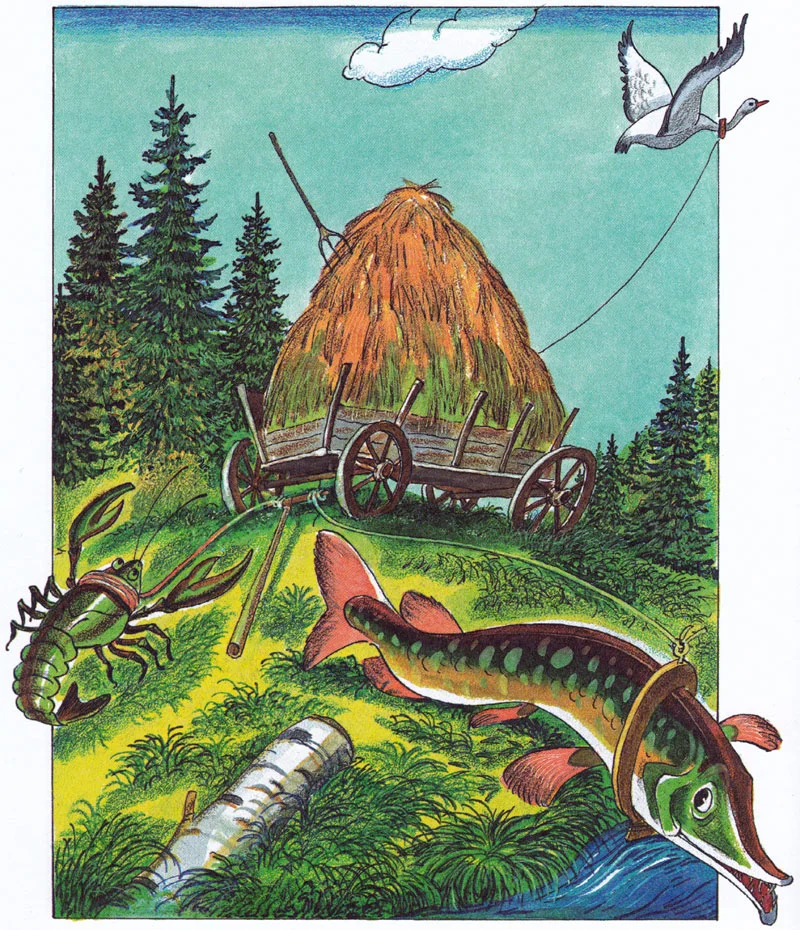 Басня Лебедь, рак и щука