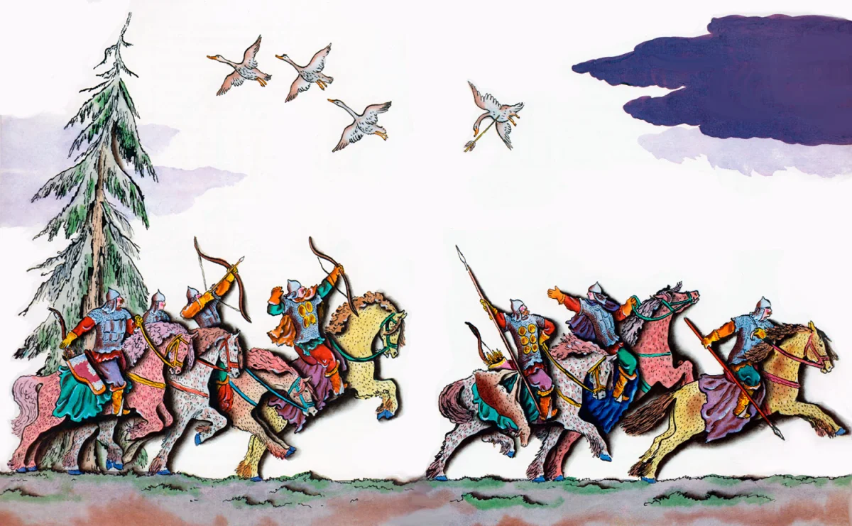 Семь богатырей стреляют утку