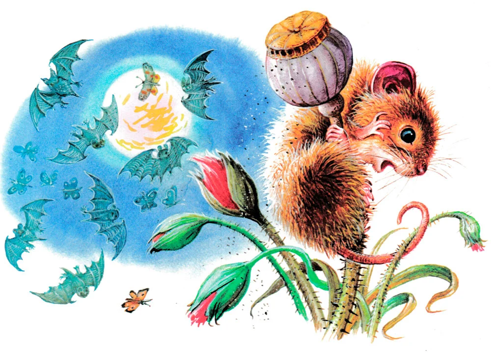 Мышонок Пик на стебле куста