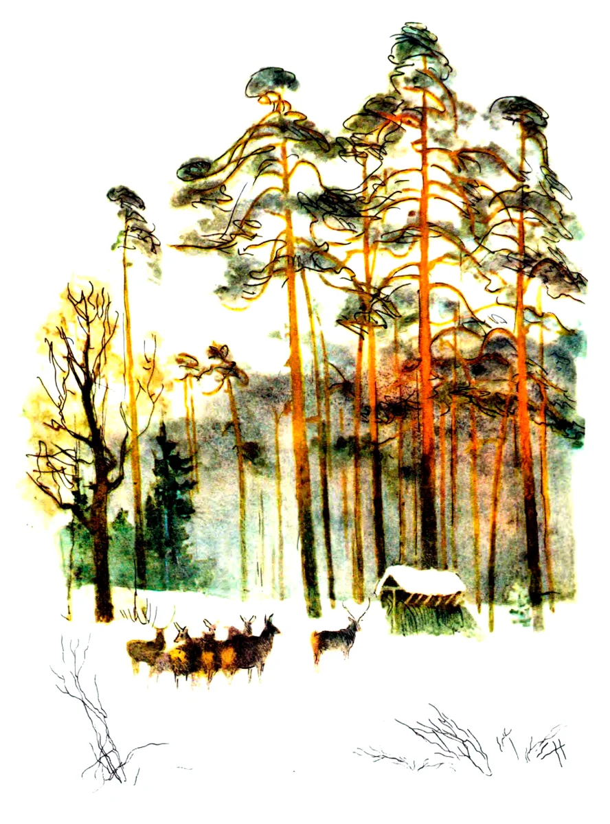 Олени среди деревьев