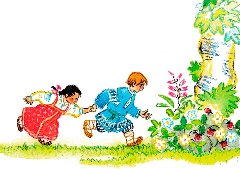 Дети бегут в лес