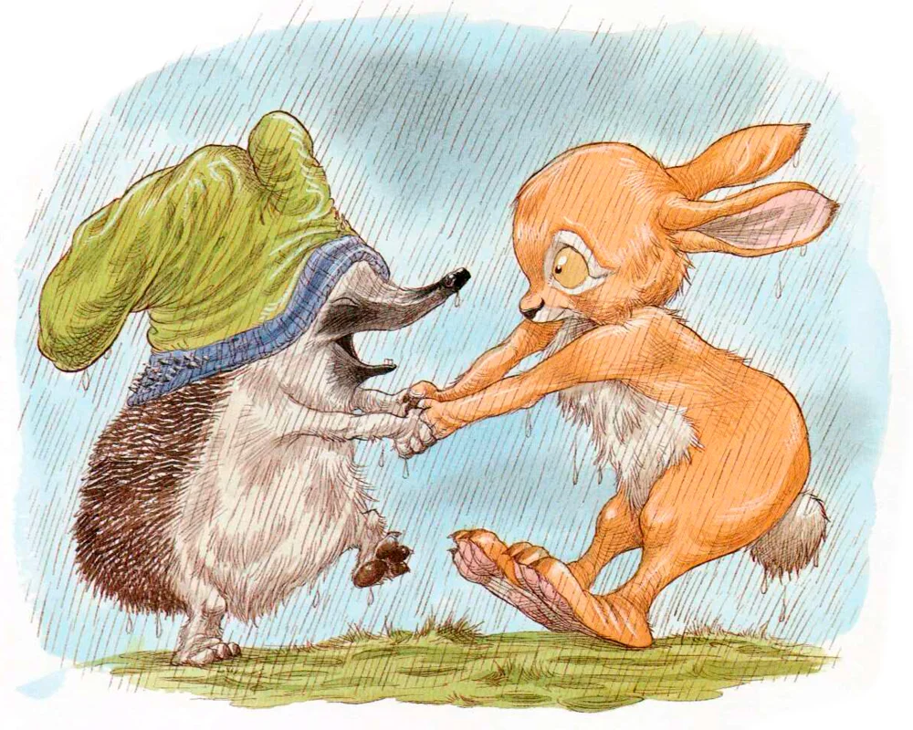 Ежик и Кролик весело прыгают