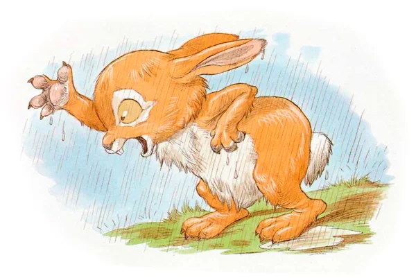 Кролик радостно машет