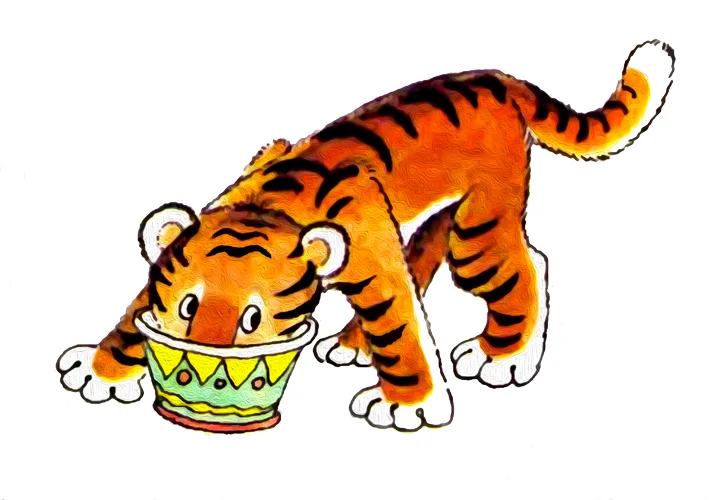 Тигренок ест из миски