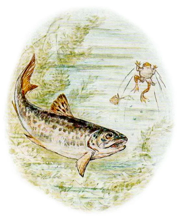 Лягушонок убегает от рыбы