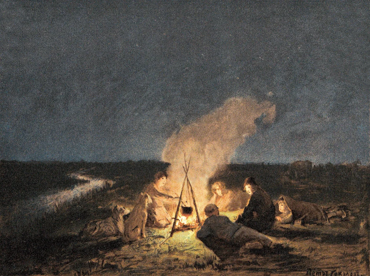 Небольшой котельчик висел над одним из огней