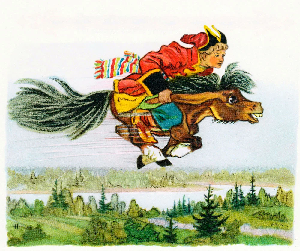 Иван верхом на коньке-горбунке
