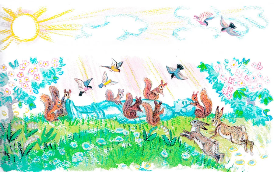 Мальчик в окружении белок