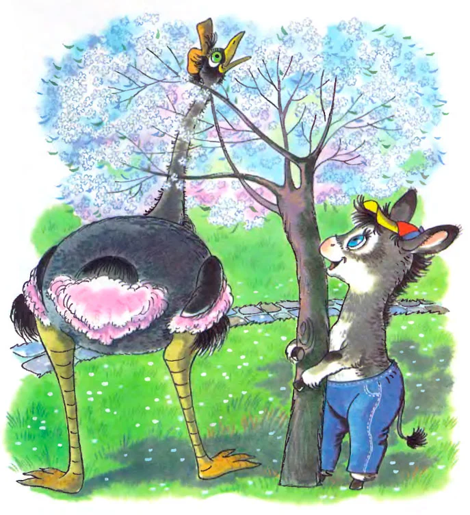 Страус и вишневое дерево