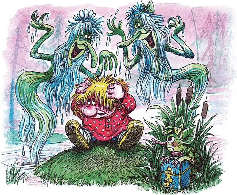 Кузька прячется от кикимор