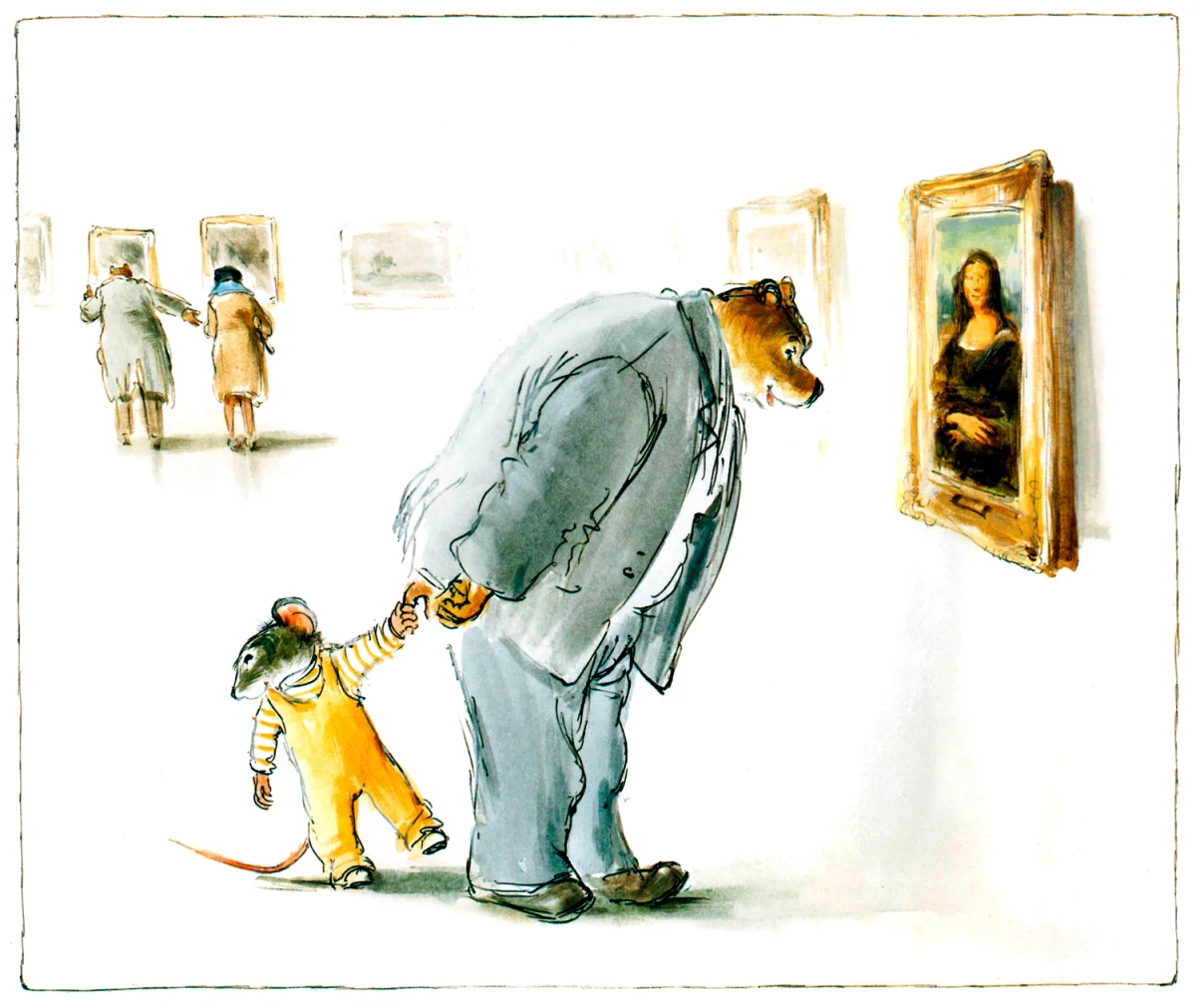 Мышка тянет за ручку медведя