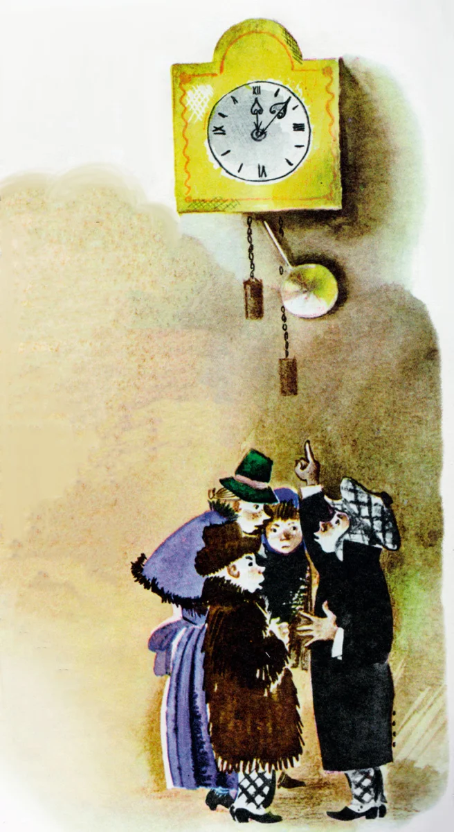 Ребята стоят у часов