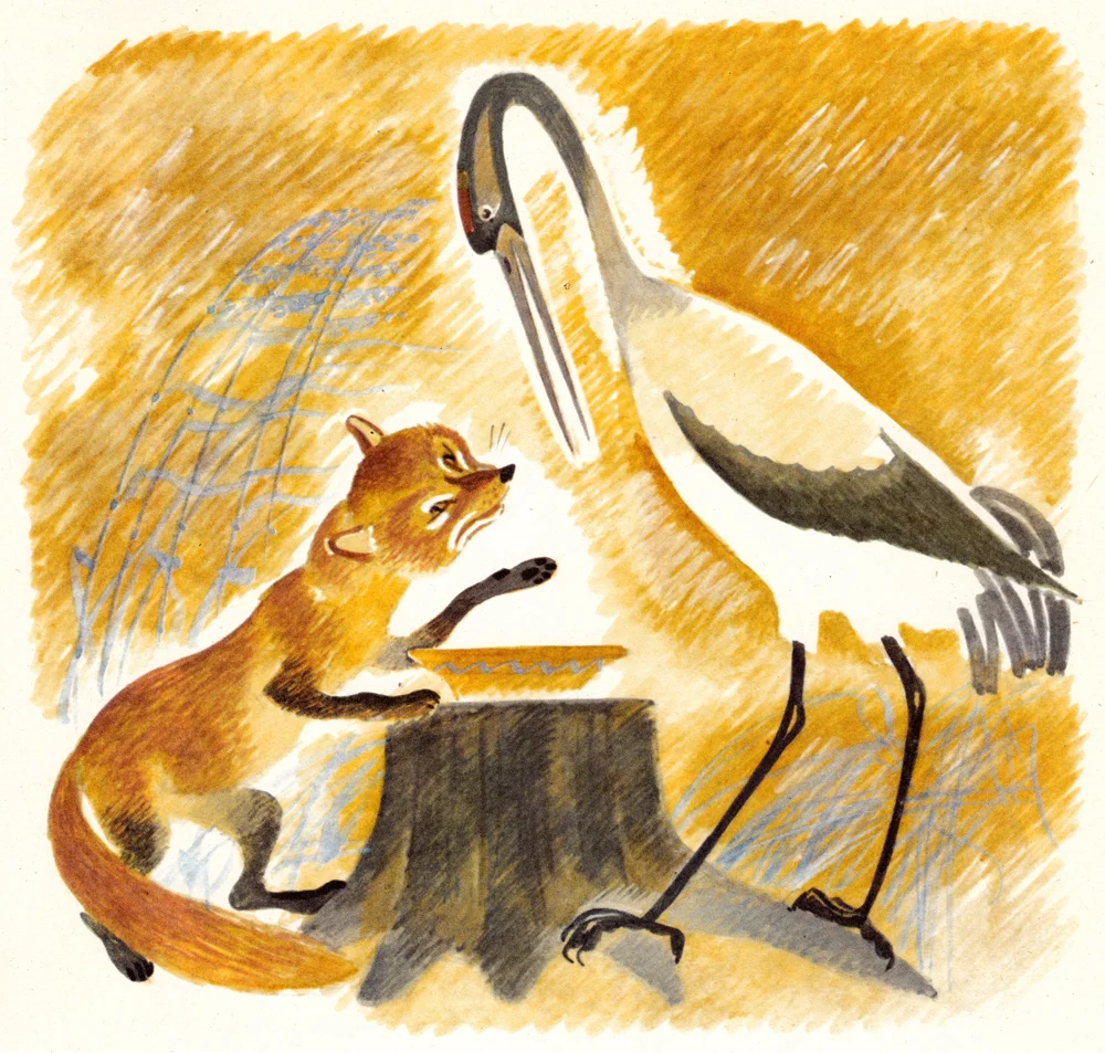 Лиса и журавль у пенька