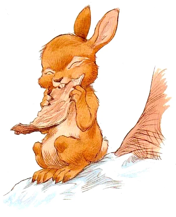 Кролик жует кору