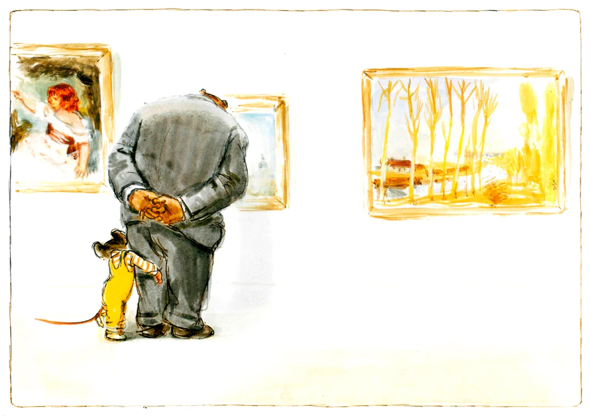 Мышка обнимает за ногу медведя