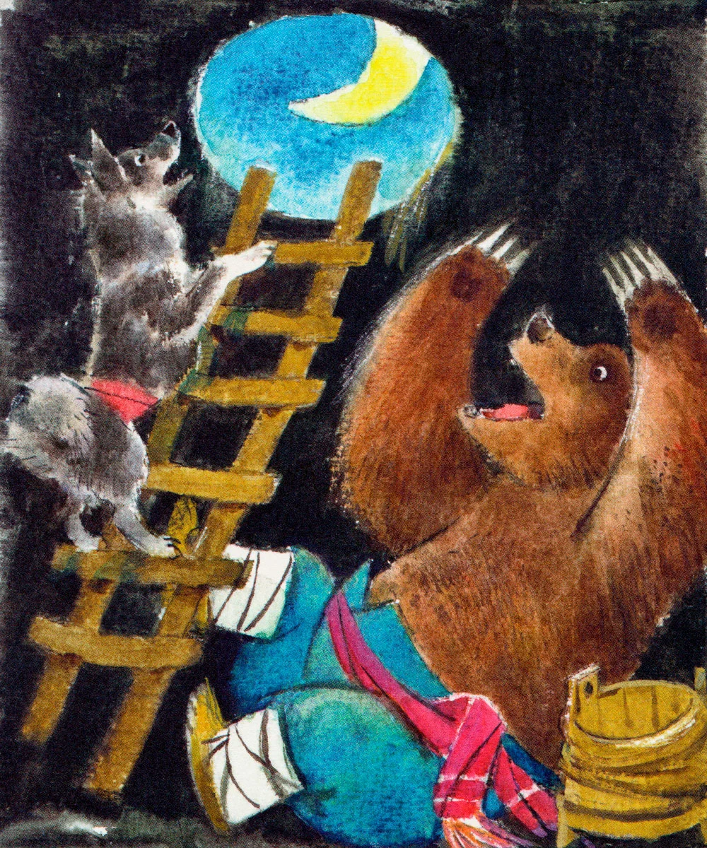 Собака лает в берлоге медведя