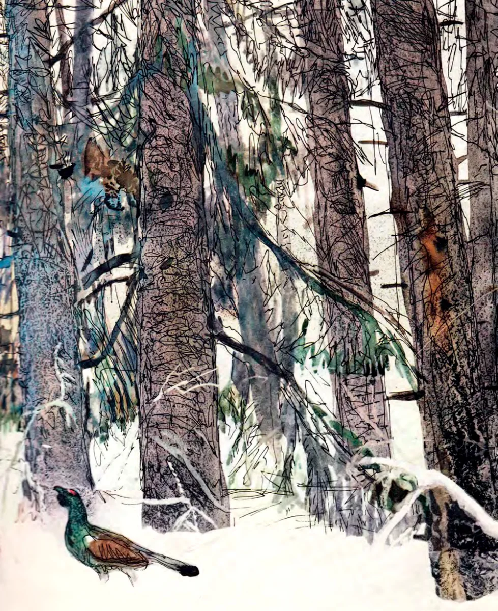 Птичка в зимнем лесу