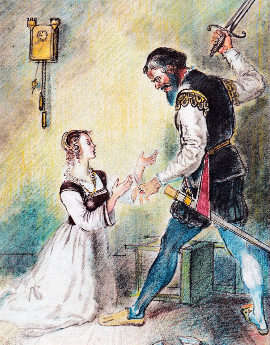 Синяя Борода поднял меч