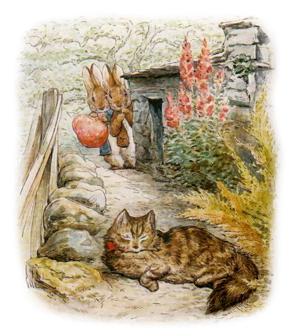 Крольчата смотрят на кошку