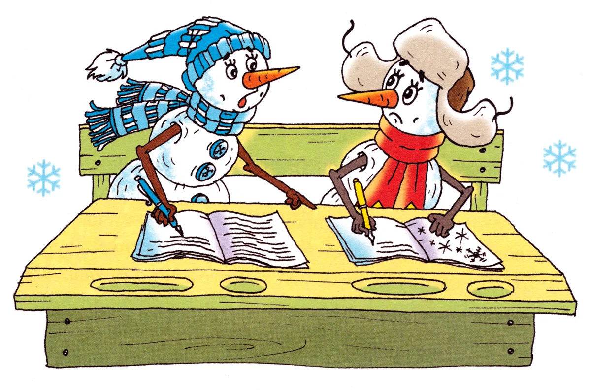 Два снеговика с тетрадками