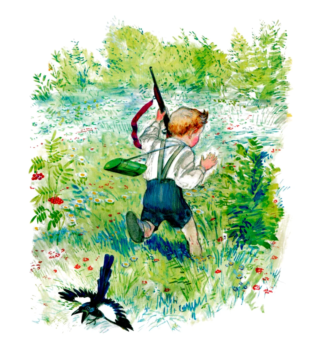 Мальчик с ружьем в лесу