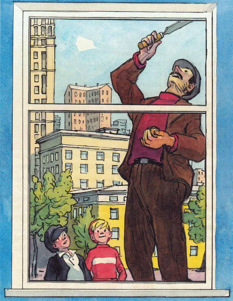 Стекольщик замазывает раму