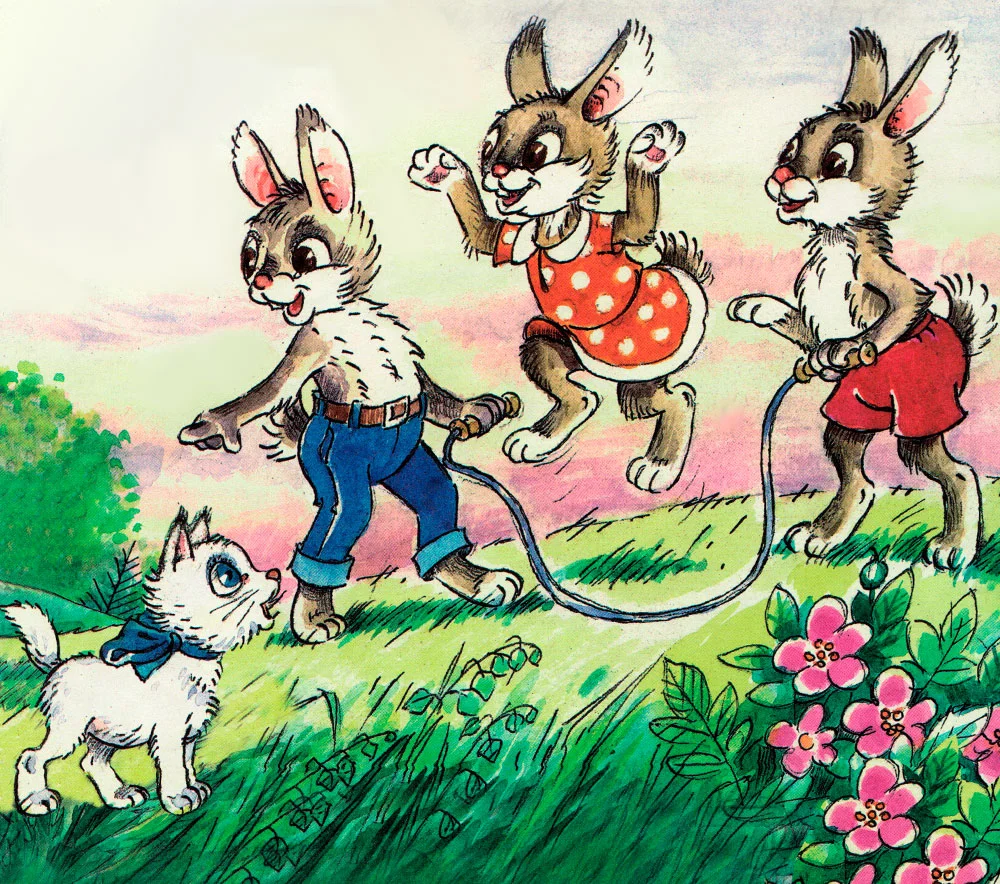 Зайчики и котенок